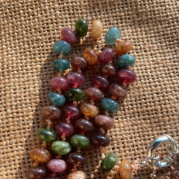 Natural Stone Rondelle Colorful Tourmaline knotted Necklace Handmade New - Picture 11 of 13